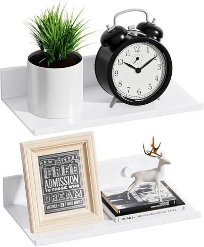 White Shelves for Wall Set of 2, Metal Floating Wall Shelves 15.7 Inch, Adhesive Bathroom Storage Modern Display Floating Shelf for Bedroom,Living Room, Kitchen in Saudi Arabia