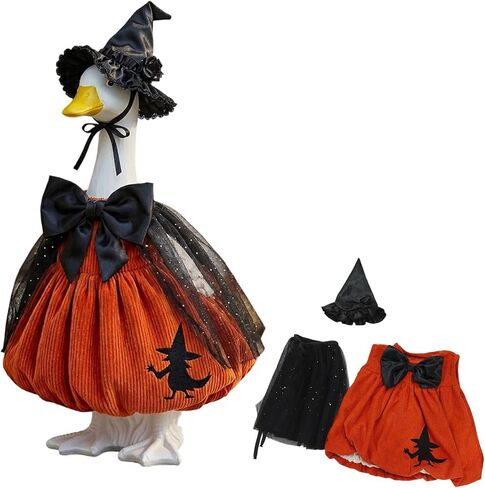 Halloween Porch Goose Outfits, Pumpkin Witch Black Cat Dress with Hat for 23'' Lawn Cement Plastic Goose Cute Porch Goose Outfit for Outdoor Garden Yard Decor (Halloween Pumpkin Cat, 23 Inch) in Saudi Arabia
