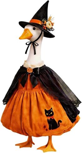 Halloween Porch Goose Outfits, Pumpkin Witch Black Cat Dress with Hat for 23'' Lawn Cement Plastic Goose Cute Porch Goose Outfit for Outdoor Garden Yard Decor (Halloween Pumpkin Cat, 23 Inch) in Saudi Arabia