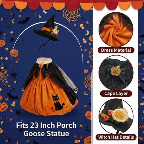 Halloween Porch Goose Outfits, Pumpkin Witch Black Cat Dress with Hat for 23'' Lawn Cement Plastic Goose Cute Porch Goose Outfit for Outdoor Garden Yard Decor (Halloween Pumpkin Cat, 23 Inch) in Saudi Arabia