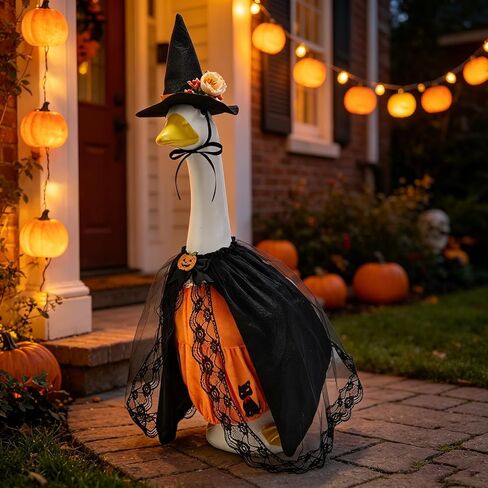 Halloween Porch Goose Outfits, Pumpkin Witch Black Cat Dress with Hat for 23'' Lawn Cement Plastic Goose Cute Porch Goose Outfit for Outdoor Garden Yard Decor (Halloween Pumpkin Cat, 23 Inch) in Saudi Arabia