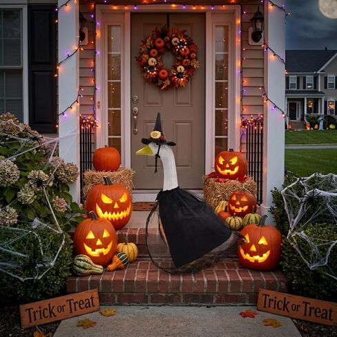 Halloween Porch Goose Outfits, Pumpkin Witch Black Cat Dress with Hat for 23'' Lawn Cement Plastic Goose Cute Porch Goose Outfit for Outdoor Garden Yard Decor (Halloween Pumpkin Cat, 23 Inch) in Saudi Arabia