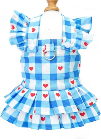 Red Plaid Small Dog Dress Girl Spring Cat Clothes with Heart Pattern Summer Pet Dresses for Dogs Cats Cute Puppy Outfit for Small Dog with Leash Ring (Red-Plaid, X-Large) in Saudi Arabia