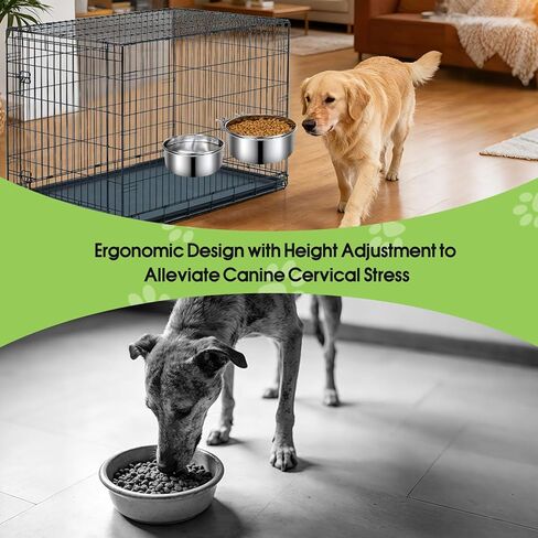 2 Pack Dog Crate Water Bowl No Spill, Stainless Steel Dog Bowls for Food and Water, Pet Kennel Hanging Dogs Food Bowls for Medium/Large Dogs and Cats (7.1"x2.6" & 6.3"*2.6", Silver) in Saudi Arabia