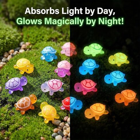 XXL Glow in the Dark Turtle Family - 51 Pcs Luminous Resin Sea Turtle Miniatures for Outdoor Garden Decor, Aquarium Fish Tank Ornament, DIY Fairy Garden & Terrarium Accessories in Kuwait