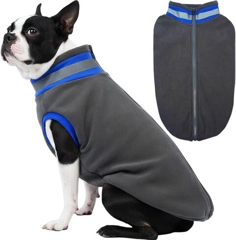 Winter Warm Turtleneck Fleece Vest Dog Sweater, Soft & Snug-Fit Puppy Coat for Medium Dogs with Back-Zipper, Thermal Doggie Vests Sweatshirt, Lightweight Pet Clothes for French Bulldog Girl (Brown, M) in Kuwait
