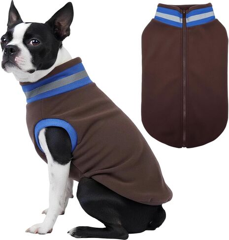 Winter Warm Turtleneck Fleece Vest Dog Sweater, Soft & Snug-Fit Puppy Coat for Medium Dogs with Back-Zipper, Thermal Doggie Vests Sweatshirt, Lightweight Pet Clothes for French Bulldog Girl (Brown, M) in Saudi Arabia
