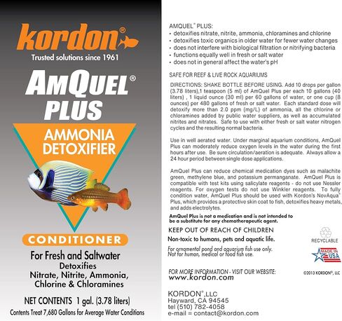 مكيف مياه Kordon AmQuel Plus لحوض السمك - يزيل سموم الأمونيا والنتريت والنترات والكلور على الفور لأحواض المياه العذبة والمياه المالحة، 1 جالون in Kuwait