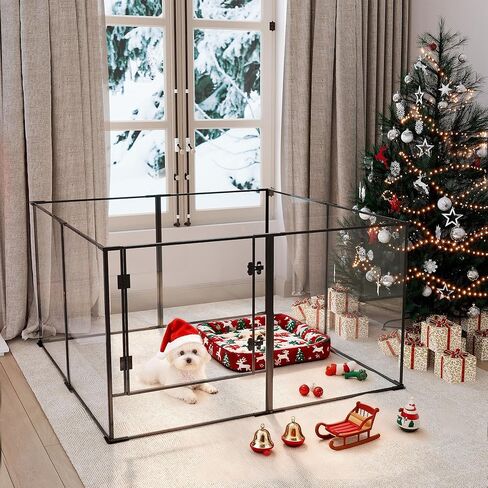 Acrylic Dog playpen Indoor: Clear Puppy Pen for Small Medium Dogs Cats with Metal Frame - 8panels 24inch Tall Transparent pet Fence with Door for Rabbits Guinea Pig in Kuwait