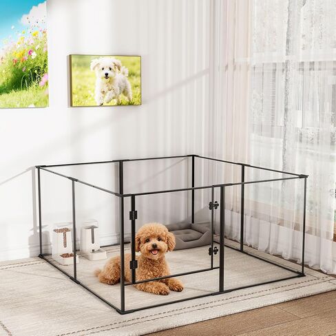 Acrylic Dog playpen Indoor: Clear Puppy Pen for Small Medium Dogs Cats with Metal Frame - 8panels 24inch Tall Transparent pet Fence with Door for Rabbits Guinea Pig in Saudi Arabia