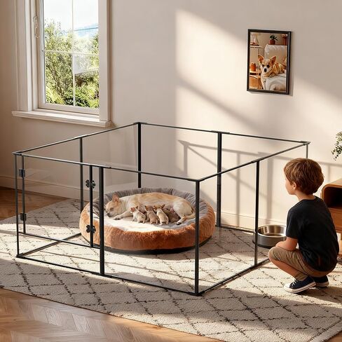 Acrylic Dog playpen Indoor: Clear Puppy Pen for Small Medium Dogs Cats with Metal Frame - 8panels 24inch Tall Transparent pet Fence with Door for Rabbits Guinea Pig in Saudi Arabia