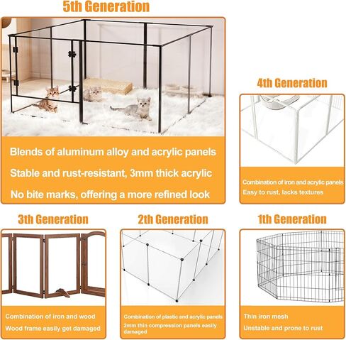 Acrylic Dog playpen Indoor: Clear Puppy Pen for Small Medium Dogs Cats with Metal Frame - 8panels 24inch Tall Transparent pet Fence with Door for Rabbits Guinea Pig in Saudi Arabia