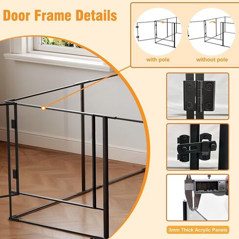 Acrylic Dog playpen Indoor: Clear Puppy Pen for Small Medium Dogs Cats with Metal Frame - 8panels 24inch Tall Transparent pet Fence with Door for Rabbits Guinea Pig in Saudi Arabia