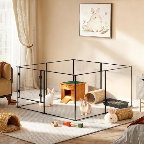 Acrylic Dog playpen Indoor: Clear Puppy Pen for Small Medium Dogs Cats with Metal Frame - 8panels 24inch Tall Transparent pet Fence with Door for Rabbits Guinea Pig in Saudi Arabia