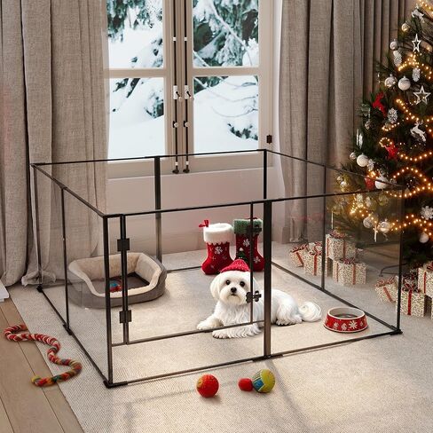 Acrylic Dog playpen Indoor: Clear Puppy Pen for Small Medium Dogs Cats with Metal Frame - 8panels 24inch Tall Transparent pet Fence with Door for Rabbits Guinea Pig in Saudi Arabia