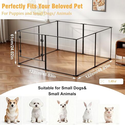 Acrylic Dog playpen Indoor: Clear Puppy Pen for Small Medium Dogs Cats with Metal Frame - 8panels 24inch Tall Transparent pet Fence with Door for Rabbits Guinea Pig in Saudi Arabia