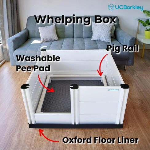 Whelping Box for Dogs & Puppies – Premium 36" Modular Design with Easy-Open Door, Pig Rails, Oxford Floor Liner & Washable Pee Pad – Indoor/Outdoor, Easy-Clean & Durable in Kuwait