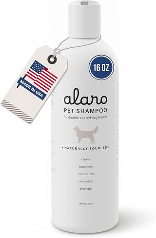 Alaro Dog Shampoo 16 oz for Double Coated Breeds - Golden Retriever, German Shepherd, Labrador - Clean Scent - Aloe & Oatmeal, Cleans, Conditions, Detangles, Moisturizes, Deodorizes - Made in USA in Kuwait