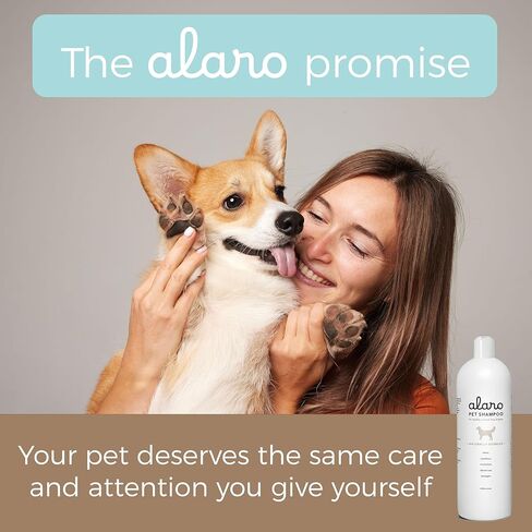 Alaro Dog Shampoo 16 oz for Double Coated Breeds - Golden Retriever, German Shepherd, Labrador - Clean Scent - Aloe & Oatmeal, Cleans, Conditions, Detangles, Moisturizes, Deodorizes - Made in USA in Kuwait