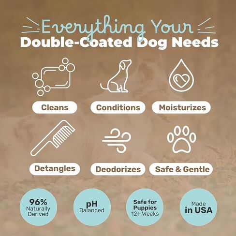Alaro Dog Shampoo 16 oz for Double Coated Breeds - Golden Retriever, German Shepherd, Labrador - Clean Scent - Aloe & Oatmeal, Cleans, Conditions, Detangles, Moisturizes, Deodorizes - Made in USA in Kuwait
