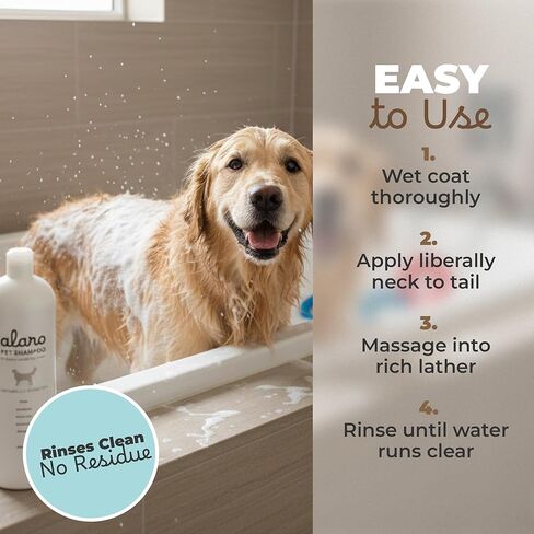 Alaro Dog Shampoo 16 oz for Double Coated Breeds - Golden Retriever, German Shepherd, Labrador - Clean Scent - Aloe & Oatmeal, Cleans, Conditions, Detangles, Moisturizes, Deodorizes - Made in USA in Kuwait