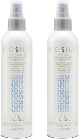 BioSilk for Dogs Silk Therapy Deep Moisture Waterless Shampoo Spray, No Rinse Between-Bath Dog Grooming Spray, Sulfate and Paraben Free, pH Balanced, Made in USA, 8 Fl Oz - 2 Pack in Saudi Arabia