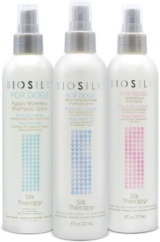 BioSilk for Dogs Silk Therapy Deep Moisture Waterless Shampoo Spray, No Rinse Between-Bath Dog Grooming Spray, Sulfate and Paraben Free, pH Balanced, Made in USA, 8 Fl Oz - 2 Pack in Saudi Arabia