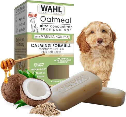 Wahl Oatmeal Ultra Concentrate Dog Shampoo Bar with Manuka Honey – Calming, Moisturizing Dog Shampoo for Dry, Itchy Skin Relief – Coconut Lime Verbena Scent, 2-Pack, Model - 3029029 in Kuwait