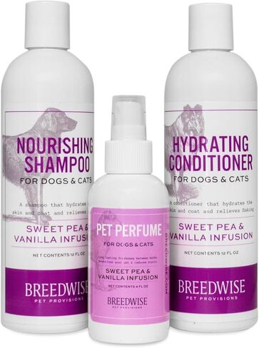 Dog Shampoo Conditioner and Perfume | Hydrating Cleanse + Moisturizing Care | Sweet Pea & Vanilla Set | Made in USA – Breedwise in Kuwait