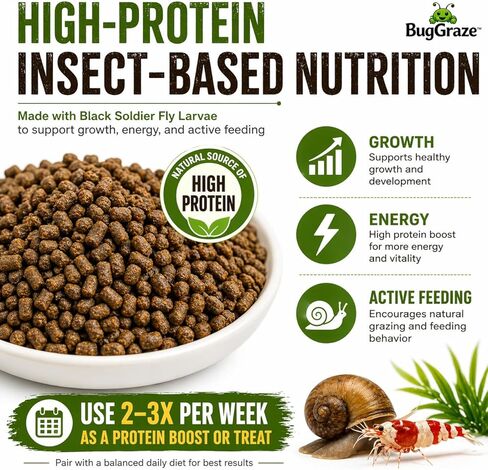 BugGraze BSFL Pellets for Snails & Shrimp – High Protein Supplement Food – Sinking Insect-Based Pellets for Growth & Energy – Aquarium Treat for Mystery, Nerite & Shrimp – 3 oz in Kuwait