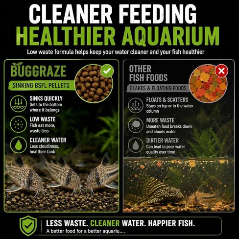 Bottom Feeder Fish Food – Sinking BSFL Pellets for Corydoras, Plecos & Loaches – High Protein Insect-Based Aquarium Fish Diet – BugGraze in Kuwait
