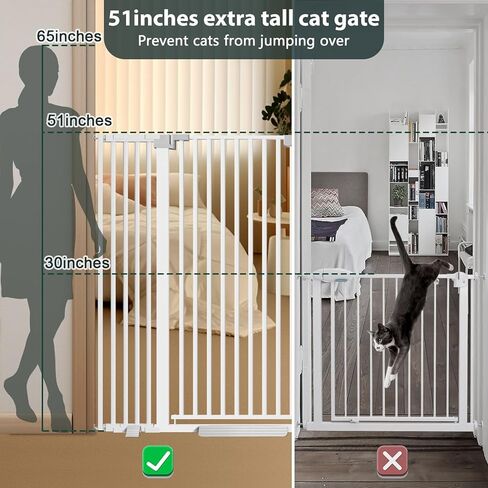 51'' Extra Tall Cat Gate Barrier for Doorways Hallways, Pressure Mounted Pet Dog Gates No Drilling Easy Walk Thru, Cat Fence Indoor Climb Proof 30-33'' Wide (White) in Kuwait