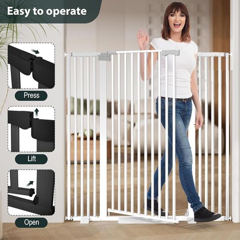 51'' Extra Tall Cat Gate Barrier for Doorways Hallways, Pressure Mounted Pet Dog Gates No Drilling Easy Walk Thru, Cat Fence Indoor Climb Proof 30-33'' Wide (White) in Kuwait
