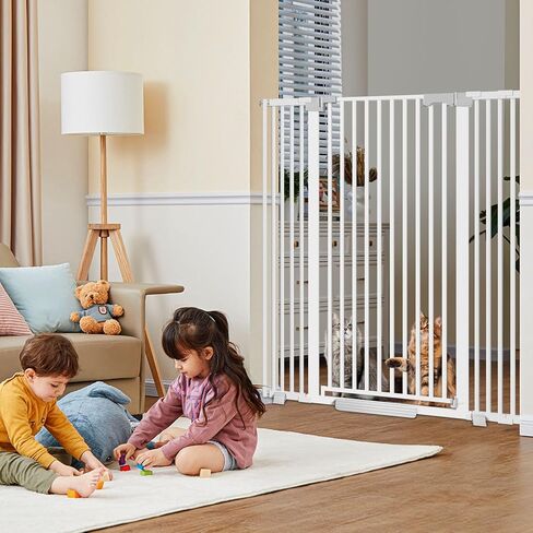 51'' Extra Tall Cat Gate Barrier for Doorways Hallways, Pressure Mounted Pet Dog Gates No Drilling Easy Walk Thru, Cat Fence Indoor Climb Proof 30-33'' Wide (White) in Kuwait