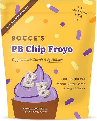 مخبز Bocce's Very Berri Froyo للكلاب - ملفات تعريف الارتباط الطبيعية والخالية من القمح الناعمة والمطاطية المصنوعة من مكونات حقيقية - مخبوزة في الولايات المتحدة الأمريكية ومغطاة بالتوت والرشات، 6 أونصة in Kuwait