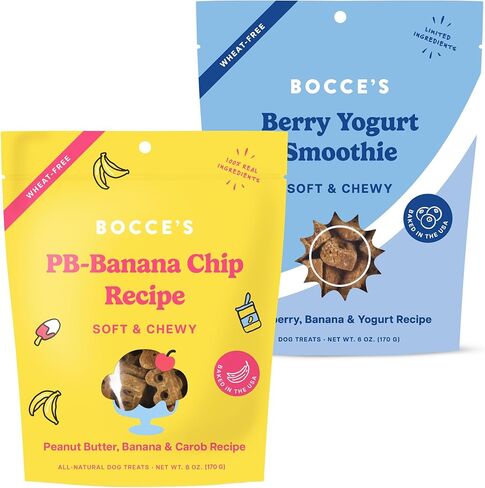 Bocce's Bakery PB Banana Chip + Berry Smoothie Dog Treat Bundle – Natural, Wheat-Free Soft & Chewy Cookies Made with Real Ingredients and Baked in The USA – 2 Pack Bundle in Saudi Arabia