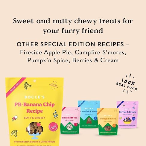 Bocce's Bakery PB Banana Chip + Berry Smoothie Dog Treat Bundle – Natural, Wheat-Free Soft & Chewy Cookies Made with Real Ingredients and Baked in The USA – 2 Pack Bundle in Saudi Arabia