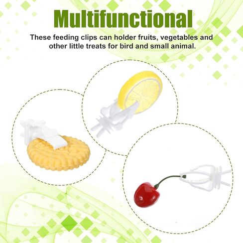 10PCS Bird Cage Food Holder, Plastic Parrot Fruit Vegetable Clips, Millet Holder for Bird Cage Parrot Food Feeder Clip for Budgie Parakeet Cockatoo Macaw Cockatiel Conure-White and Green in Kuwait