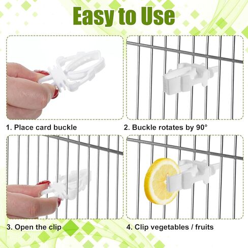 10PCS Bird Cage Food Holder, Plastic Parrot Fruit Vegetable Clips, Millet Holder for Bird Cage Parrot Food Feeder Clip for Budgie Parakeet Cockatoo Macaw Cockatiel Conure-White and Green in Kuwait
