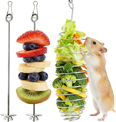 3PCS Rat Enrichment Toys Stainless Steel Bird Food Holder Rat Parrot Foraging Toy Fancy Mice Cage Accessories Puzzle Toy Slow Feeder in Kuwait