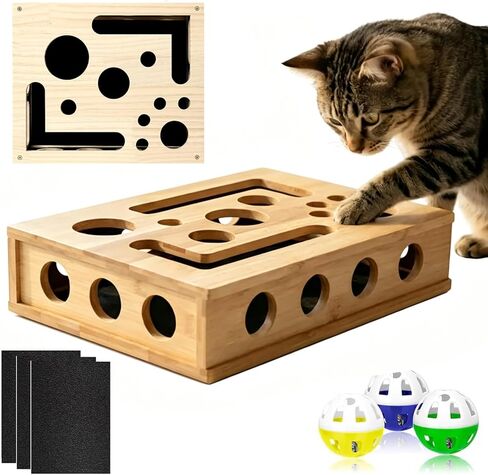 Clawsaver Box for Cats, Cat Clawsaver, Rufftopia Cat Claw Saver, Cat Toys for Indoor Cats - Nail File Box with Interactive Cat Toys, Cat Puzzle Feeder Scratch Puzzle Toy for Indoor Cats (Set-B) in Kuwait