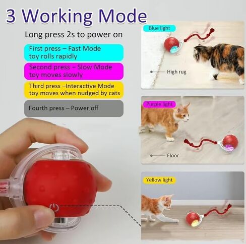 Smart Interactive Cat Ball Toy – Rechargeable Rolling Toy with Lights & Motion Sensor, 3 Play Modes for Indoor Cats, Self-Moving & Durable Fun in Saudi Arabia