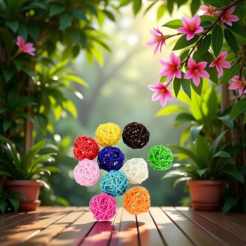 10 Pcs Colorful Rattan Parrot Toy, Bird Training and Interactive Ball Toy in Kuwait