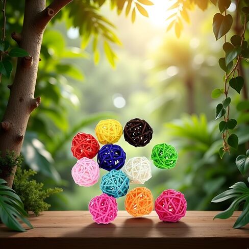 10 Pcs Colorful Rattan Parrot Toy, Bird Training and Interactive Ball Toy in Kuwait