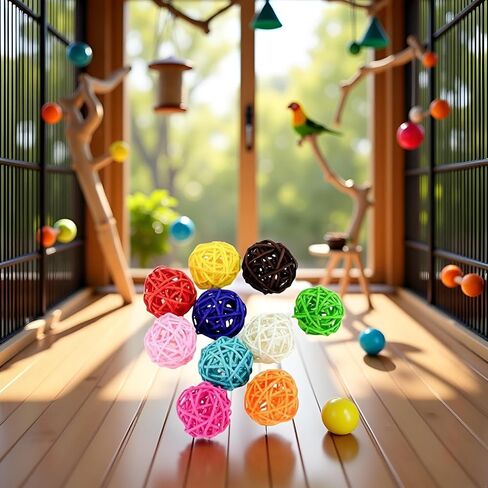 10 Pcs Colorful Rattan Parrot Toy, Bird Training and Interactive Ball Toy in Kuwait
