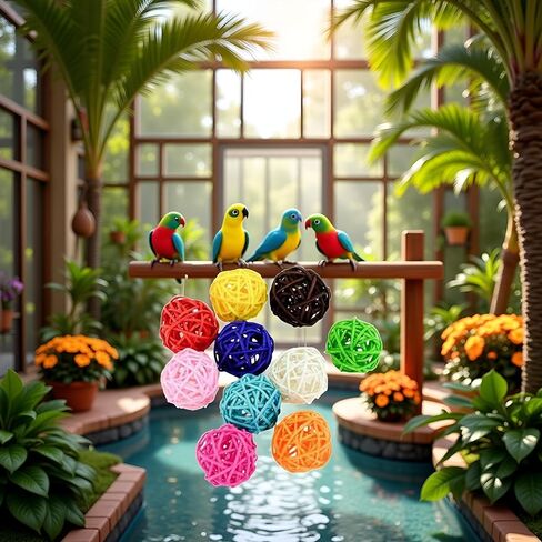 10 Pcs Colorful Rattan Parrot Toy, Bird Training and Interactive Ball Toy in Kuwait