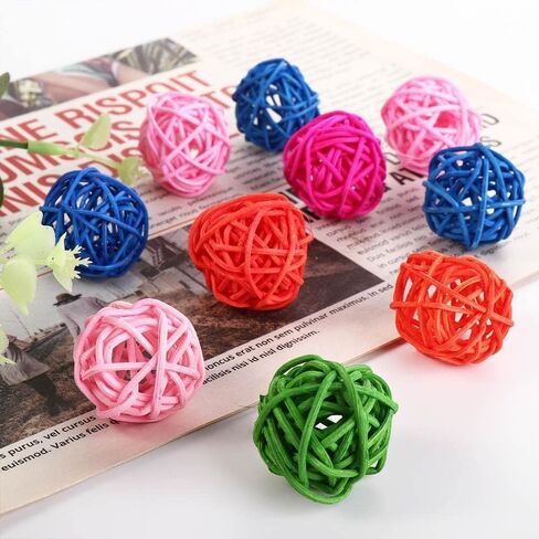 10 Pcs Colorful Rattan Parrot Toy, Bird Training and Interactive Ball Toy in Kuwait