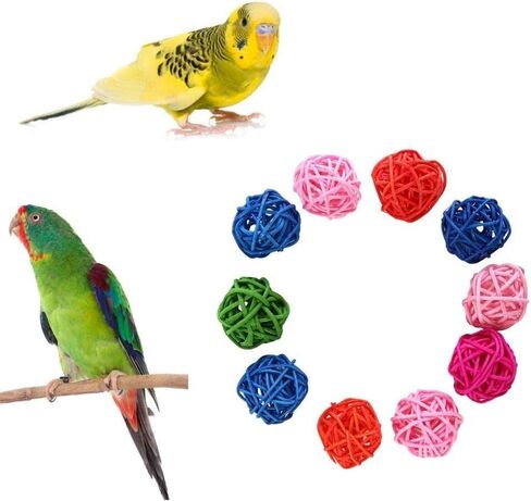 10 Pcs Colorful Rattan Parrot Toy, Bird Training and Interactive Ball Toy in Kuwait