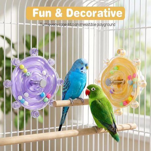 2Pcs Bird Toys for Parakeets, Colorful Parakeet Toys Wheel, Interactive Spinner Rattle Parrot Toy, Cockatiel Toy for Bird Cage, Chewing Exercise for Conure, Budgies Enrichment-Toys in Kuwait