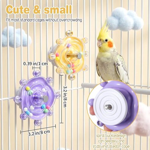 2Pcs Bird Toys for Parakeets, Colorful Parakeet Toys Wheel, Interactive Spinner Rattle Parrot Toy, Cockatiel Toy for Bird Cage, Chewing Exercise for Conure, Budgies Enrichment-Toys in Kuwait